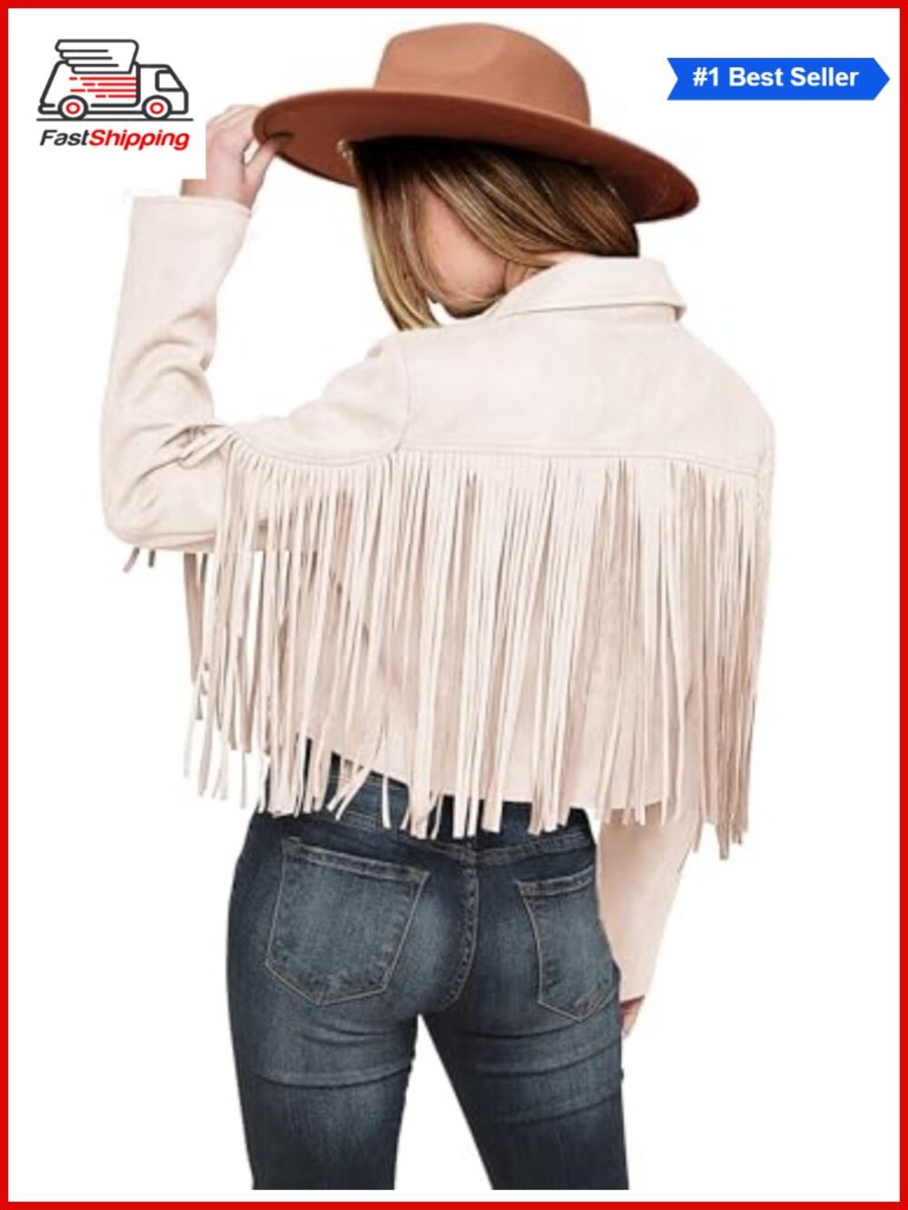 ✨ Faux Suede Fringe Faux Leather Jacket Cropped Moto Western Coat
